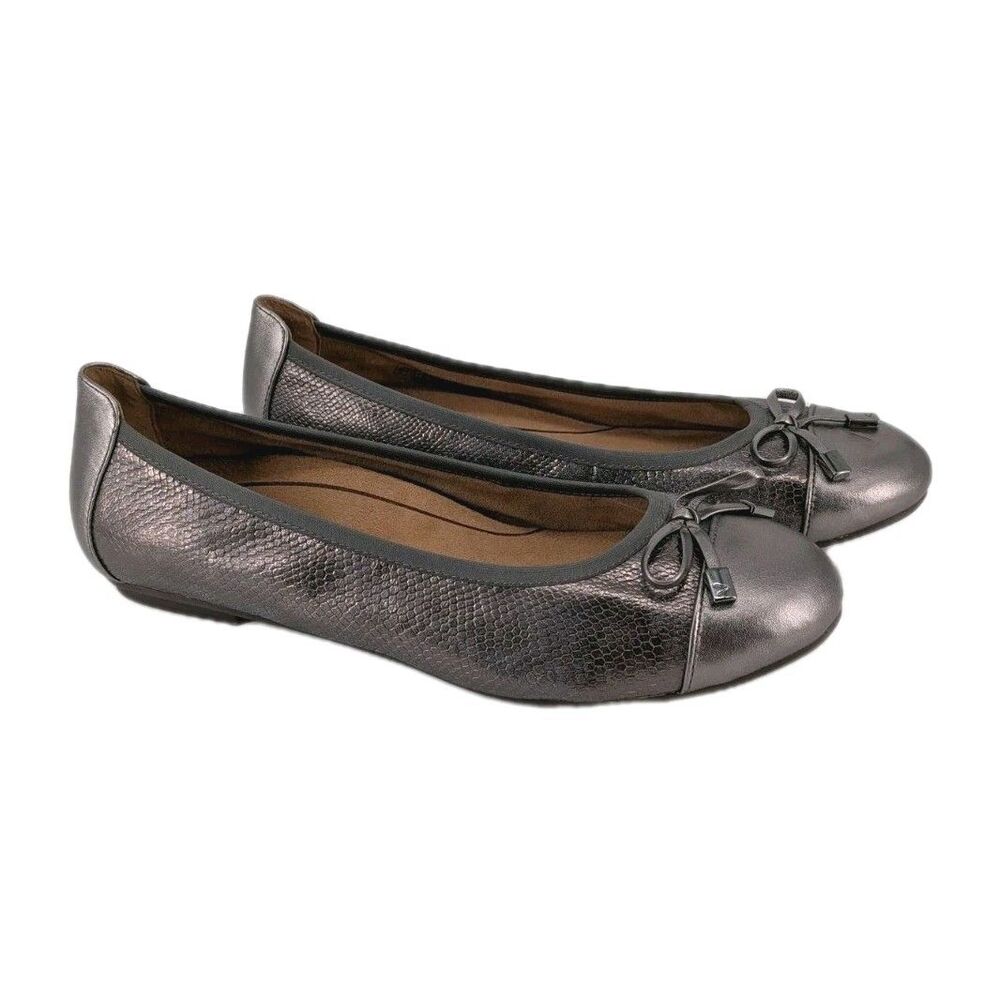 Vionic Minna ballet Flats Women's 9 Metallic Pewter Bronze Snakeskin